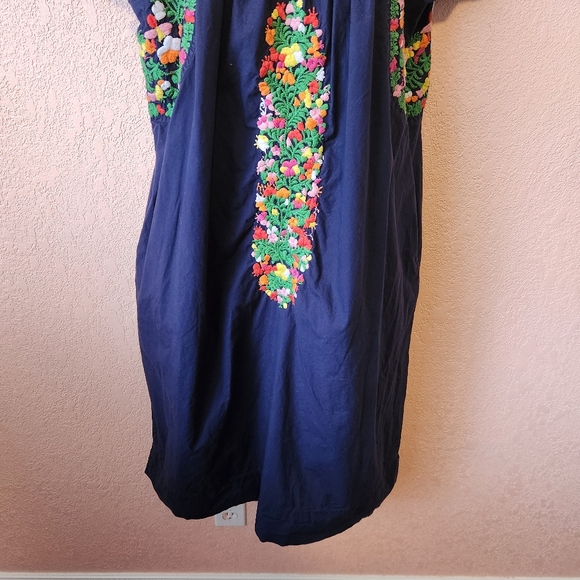 Sister Mary Navy Colorful Floral Short Sleeve Midi Embroidered Mexican Dress - Picture 5 of 11